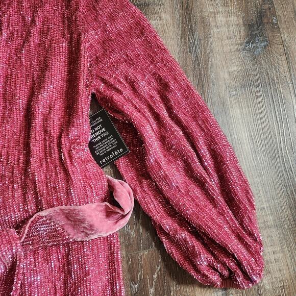 Retrofete Gabrielle Robe Dress in Pastel Pink Sequins Size Small NWT Long Sleeve - Picture 6 of 12